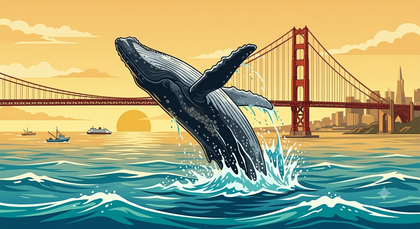 A humpback whale rising through the sea