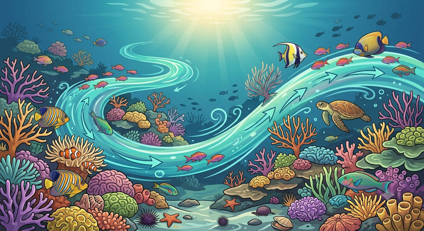 Ocean currents swirling across the open sea