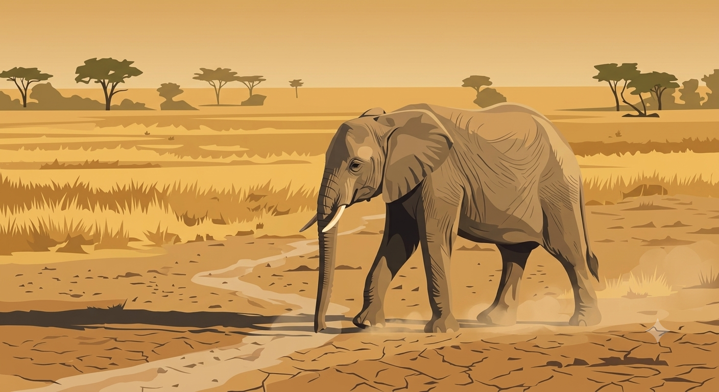 An elephant crossing the dry savanna